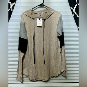 Tan hooded long sleeve shirt